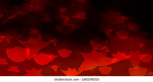 Dark Orange vector pattern with circles, stars. Abstract illustration with colorful spots, stars. Pattern for trendy fabric, wallpapers.