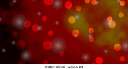 Dark Orange vector pattern with circles, stars. Abstract illustration with colorful spots, stars. New template for a brand book.