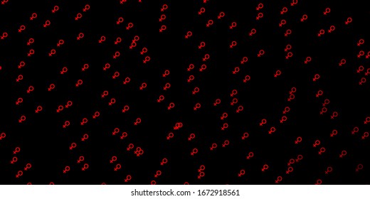 Dark Orange vector pattern with feminism elements. Illustration with signs of women's strength and power. Best design to show the power of women.