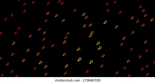 Dark Orange vector pattern with feminism elements. Illustration with signs of women's strength and power. Simple design for your web site.
