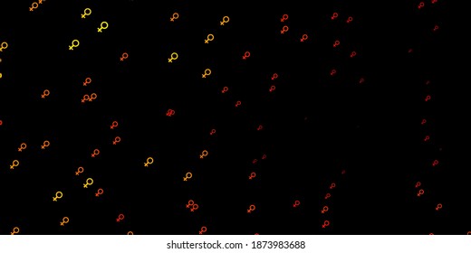 Dark Orange vector pattern with feminism gender sign elements. Simple design in abstract style women’s rights activism concept. Design for International Women’s Day.