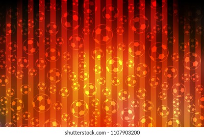 Dark Orange vector pattern with football balls. Illustration with set of soccer balls on gradiental backdrop. Template for ads of soccer world cup 2018.