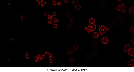 Dark Orange vector pattern with magic elements. Colorful mystic symbols with a gradient in ancient style. Design for magic, spiritual events.