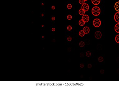 Dark Orange vector pattern with magic elements. Colorful mystic symbols with a gradient in ancient style. Simple design for occult depiction.