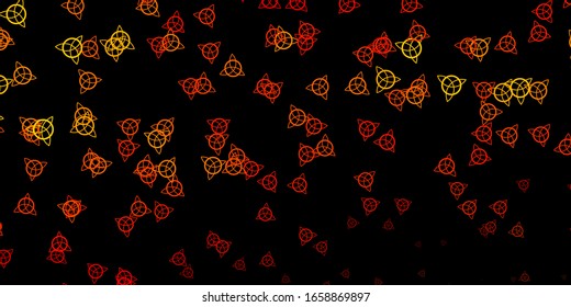Dark Orange vector pattern with magic elements. Illustration with magical signs of spiritual power. Design for magic, spiritual events.