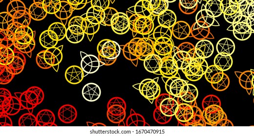 Dark Orange vector pattern with magic elements. Illustration with magical signs of spiritual power. Best design halloween events.
