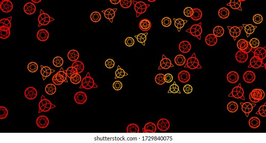 Dark Orange vector pattern with magic elements. Retro design in abstract style with witchcraft forms. Design for magic, spiritual events.