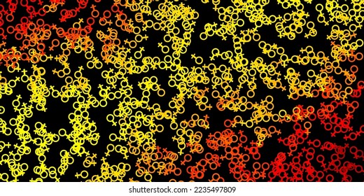Dark Orange vector pattern with magic elements. Colorful mystic symbols with a gradient in ancient style. Background for esoteric, mystic designs.