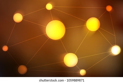 Dark Orange vector pattern with spheres, triangles. Glitter abstract illustration with connection of triangle structure. Pattern can be used for beautiful websites.