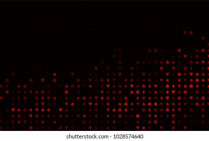 Dark Orange vector pattern with symbol of cards. Blurred decorative design of hearts, spades, clubs, diamonds. Pattern for ads of parties, events in Vegas.