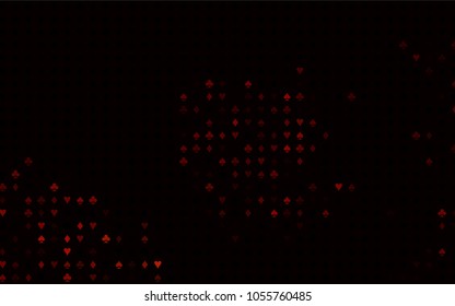 Dark Orange vector pattern with symbol of cards. Glitter abstract sketch with isolated symbols of playing cards. Design for ad, poster, banner of gambling websites.