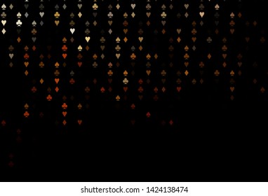 Dark Orange vector pattern with symbol of cards. Blurred decorative design of hearts, spades, clubs, diamonds. Design for ad, poster, banner of gambling websites.