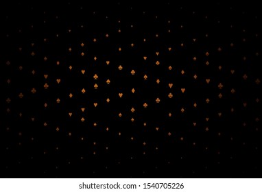 Dark Orange vector pattern with symbol of cards. Illustration with set of hearts, spades, clubs, diamonds. Pattern for ads of parties, events in Vegas.