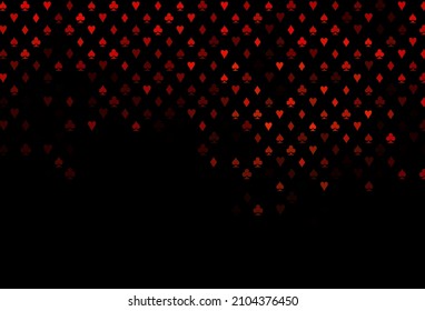 Dark orange vector pattern with symbol of cards. Glitter abstract sketch with isolated symbols of playing cards. Template for business cards of casinos.