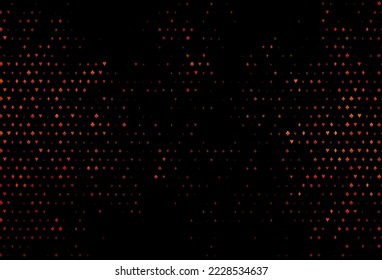 Dark orange vector pattern with symbol of cards. Colored illustration with hearts, spades, clubs, diamonds. Pattern for booklets, leaflets of gambling houses.