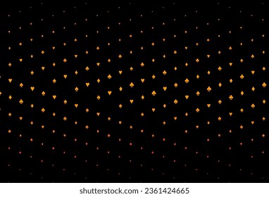 Dark Orange vector pattern with symbol of cards. Illustration with set of hearts, spades, clubs, diamonds. Template for business cards of casinos.