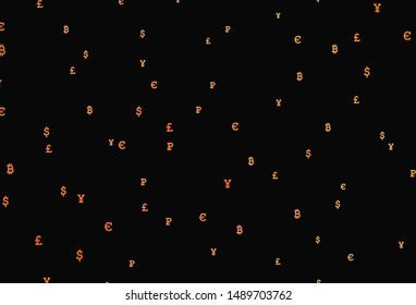 Dark Orange vector pattern with symbols of currency. Shining colored illustration with currency signs. Design for ad, poster, banner of money making.