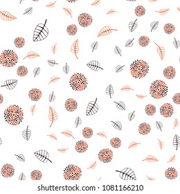 Dark Orange vector seamless abstract pattern with leaves and flowers. Sketchy doodles on white background. Template for backgrounds of cell phones.