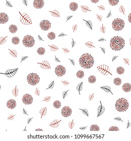 Dark Orange vector seamless abstract pattern with leaves and flowers. Colorful abstract illustration with leaves in doodle style. Hand painted design for web, leaflet, textile.