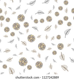 Dark Orange vector seamless abstract pattern with leaves and flowers. Abstract illustration with leaves, flowers in doodles style. Hand painted design for web, leaflet, textile.