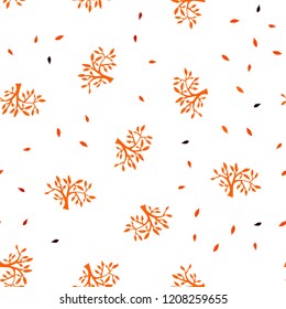 Dark Orange vector seamless abstract backdrop with leaves, branches. An elegant bright illustration with leaves and branches. Pattern for design of fabric, wallpapers.