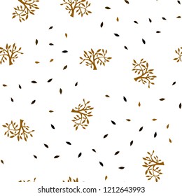Dark Orange vector seamless abstract background with leaves, branches. Colorful illustration in doodle style with leaves, branches. Texture for window blinds, curtains.