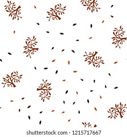 Dark Orange vector seamless abstract pattern with leaves, branches. Colorful illustration in doodle style with leaves, branches. Pattern for design of fabric, wallpapers.