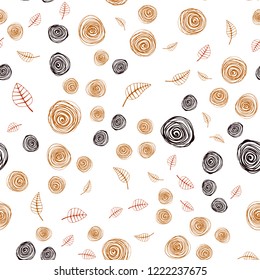 Dark Orange vector seamless abstract design with leaves and flowers. Shining colored illustration with leaves and flowers. Texture for window blinds, curtains.