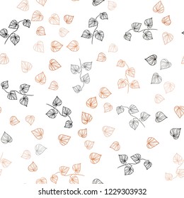 Dark Orange vector seamless abstract backdrop with leaves. Sketchy doodles with leaves on blurred background. Template for business cards, websites.