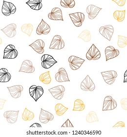 Dark Orange vector seamless abstract design with leaves. Glitter abstract illustration with doodles and leaves. Template for business cards, websites.