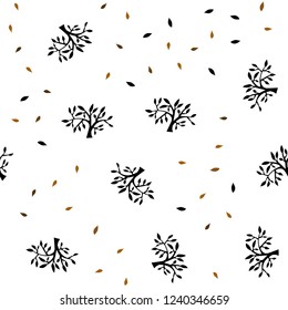 Dark Orange vector seamless abstract background with leaves, branches. Brand new colored illustration with leaves and branches. Texture for window blinds, curtains.