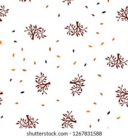 Dark Orange vector seamless abstract backdrop with leaves, branches. An elegant bright illustration with leaves and branches. Template for business cards, websites.