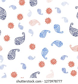 Dark Orange vector seamless abstract design with leaves and flowers. Colorful illustration in doodle style with leaves, flowers. Texture for window blinds, curtains.