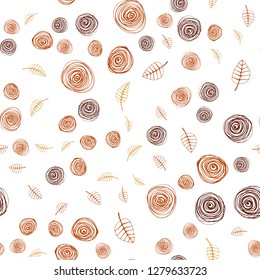 Dark Orange vector seamless abstract backdrop with leaves and flowers. Glitter abstract illustration with leaves and flowers. Design for wallpaper, fabric makers.