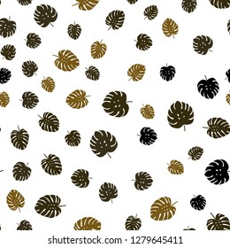 Dark Orange vector seamless abstract design with leaves. Glitter abstract illustration with doodles and leaves. Texture for window blinds, curtains.