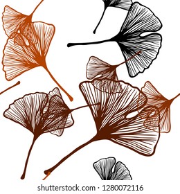 Dark Orange vector seamless abstract backdrop with leaves. Doodle illustration of leaves in Origami style with gradient. Design for textile, fabric, wallpapers.