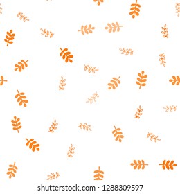 Dark Orange vector seamless abstract backdrop with leaves. Sketchy doodles with leaves on blurred background. Template for business cards, websites.