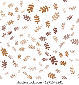 Dark Orange vector seamless abstract background with leaves, branches. Colorful illustration in doodle style with leaves, branches. Design for textile, fabric, wallpapers.
