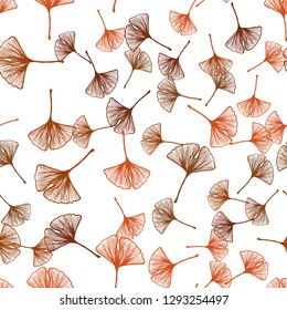 Dark Orange vector seamless abstract design with leaves. Doodle illustration of leaves in Origami style with gradient. Pattern for design of fabric, wallpapers.