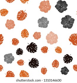 Dark Orange vector seamless abstract backdrop with flowers, leaves. Colorful abstract illustration with leaves in doodle style. Template for business cards, websites.