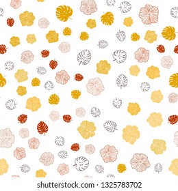 Dark Orange vector seamless abstract background with leaves, flowers. Illustration with doodles on abstract template. Pattern for design of fabric, wallpapers.