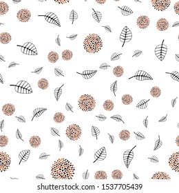 Dark Orange vector seamless abstract pattern with leaves, flowers. Colorful illustration in doodle style with leaves, flowers. Pattern for trendy fabric, wallpapers.