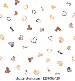 Dark Orange vector seamless backdrop with phrase LOVE YOU, hearts. Illustration with words of love, hearts in abstract style. Design for wallpaper, fabric makers.