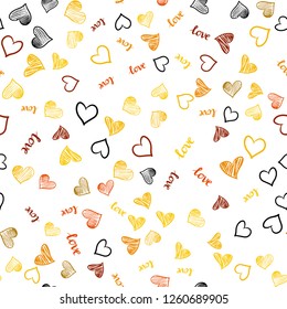 Dark Orange vector seamless backdrop with phrase LOVE YOU, hearts. Illustration with phrase LOVE YOU, hearts for valentine's day. Texture for window blinds, curtains.