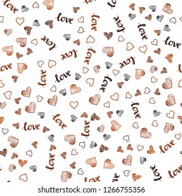 Dark Orange vector seamless backdrop with phrase LOVE YOU, hearts. Illustration with phrase LOVE YOU, hearts for valentine's day. Design for wallpaper, fabric makers.