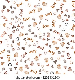 Dark Orange vector seamless backdrop with phrase LOVE YOU, hearts. Romantic illustration with colorful phrase LOVE YOU, hearts. Design for wallpaper, fabric makers.