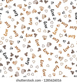 Dark Orange vector seamless backdrop with phrase LOVE YOU, hearts. Design in doodle style with text LOVE YOU, hearts. Design for wallpaper, fabric makers.