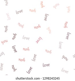 Dark Orange vector seamless backdrop with phrase LOVE YOU. Decorative design in doodle style with text LOVE YOU. Texture for window blinds, curtains.