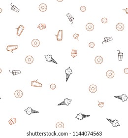 Dark Orange vector seamless background with tasty food. Decorative shining illustration with food on abstract template. Doodle design for your business advert of cafes.