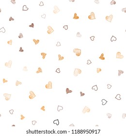 Dark Orange vector seamless background with hearts. Beautiful colored illustration with hearts in celebration style. Pattern for carnival, festival romantic leaflets.